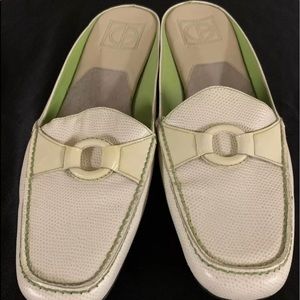Cole Haan Pebble textured Cream/Lime Slides Side 9